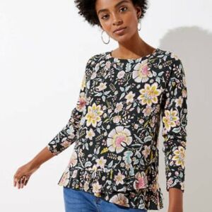 LOFT Multicolor Floral Blouse with Ruffle Hem